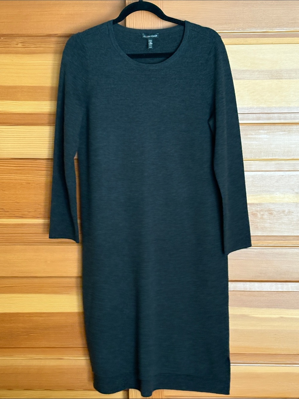 Eileen Fisher Dark Charcoal Crewneck Long-Sleeve Knit Dress